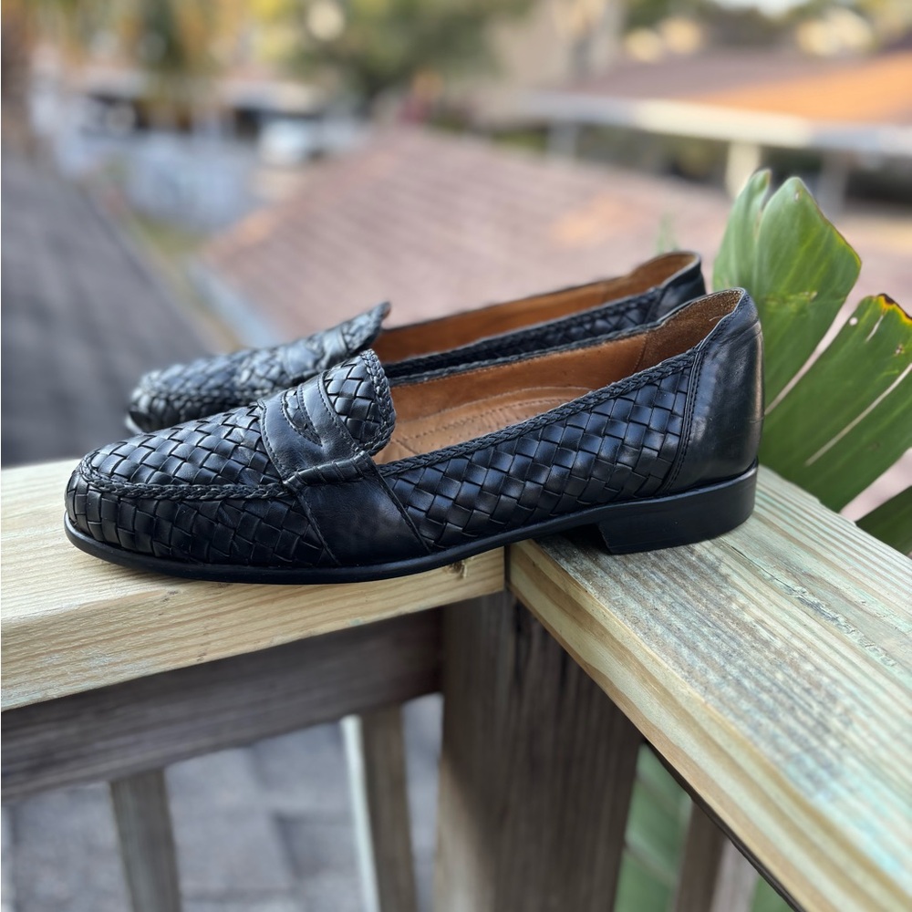 Zelli Italia Nicola Black Woven Calfskin Penny Loafers Handmade Italy Men 10.5M - Picture 8 of 14